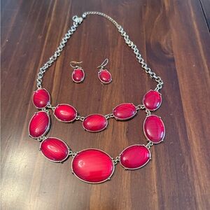 Charming Charlie Red and Silver Necklace Set